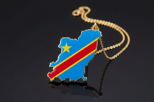DR Congo-shaped pendant with flag colors on a gold chain