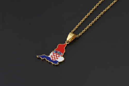 Croatia-shaped pendant with flag colors on a gold chain