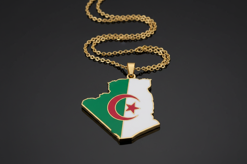 Algeria-shaped pendant with flag colors on a gold chain