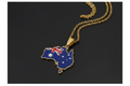 Australia-shaped pendant with flag colors on a gold chain