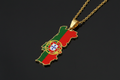 Portugal-shaped pendant with flag colors on a gold chain