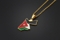 Jordan-shaped pendant with flag colors on a gold chain