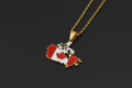 Canada-shaped pendant with flag colors on a gold chain
