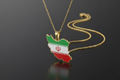 Iran-shaped pendant with flag colors on a gold chain
